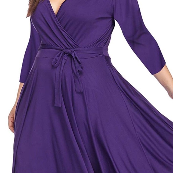 Plus size Purple V Neck Wrap Midi Dress,1-4X - Picture 4 of 7